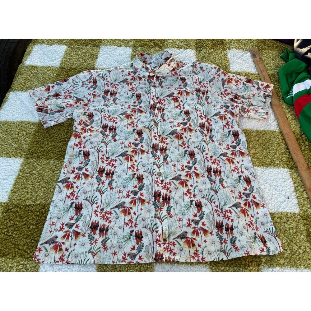 Yiume Short Sleeve Button Up Shirt Tropical Bird Floral Print Size XL